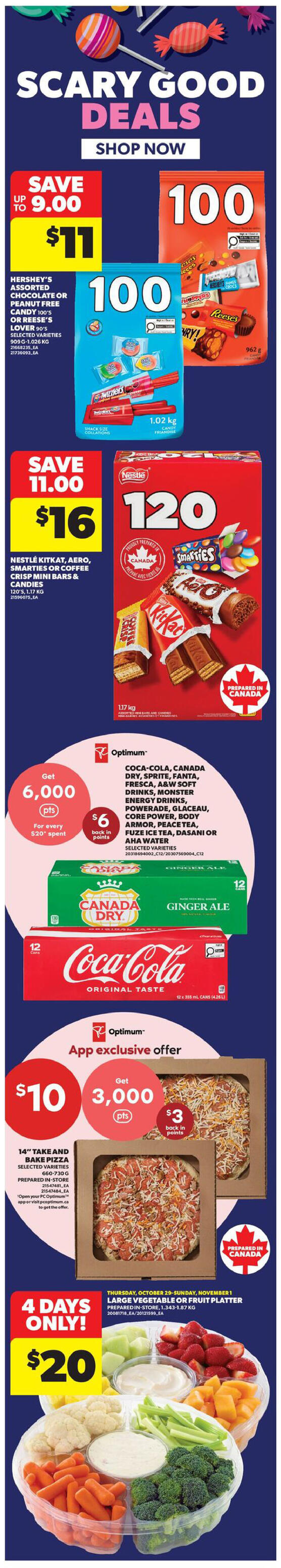 Real Canadian Superstore Black Friday specials, valid Thursday, October 29 to Sunday, November 1, 2026. Save up to 40% off on Life at Home or PC kitchenware, drinkware, and serveware. Features LEGO Speed Champions sets, with members paying $24.50 and non-members $35, offering members up to 30% savings. Native haircare, skincare, deodorant, or body wash is up to 30% off. Maybelline face or lip products are on sale, with a special offer of 5,000 Optimum points when you spend $25, giving $5 back in points. Featured items include Maybelline Super Stay Foundation and Super Stay Matte Ink. V-neck sweaters are now $19, regularly $39. Please note that not all items are available in all stores.